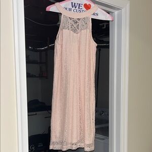Blush Pink Lace Midi Dress